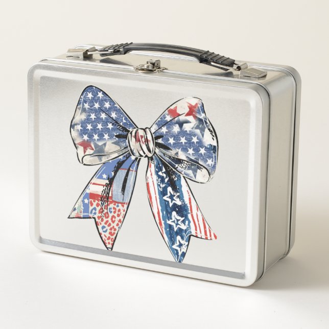 Lunch Box Bow Patriotique Perturbé - Etats-Unis Drapeau Desi (Devant)