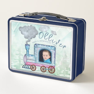 Lunch Box Boys Photo Watercolor Train Anniversaire