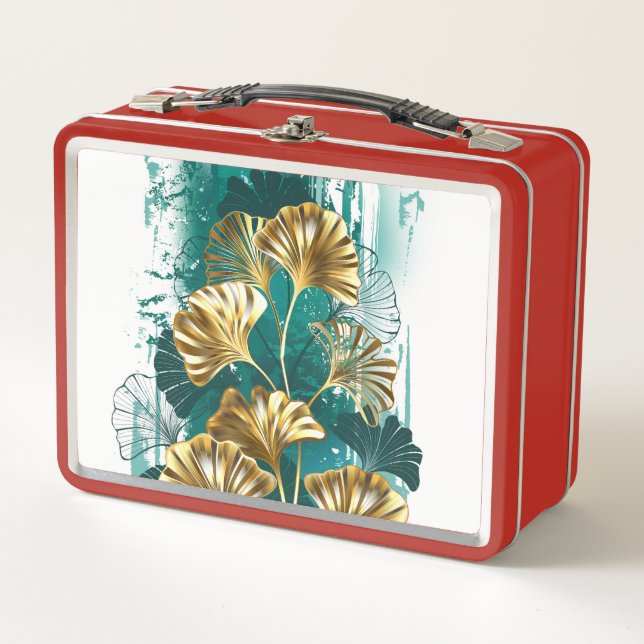 Lunch Box Branche avec Feuilles d'or Ginko Biloba (Devant)