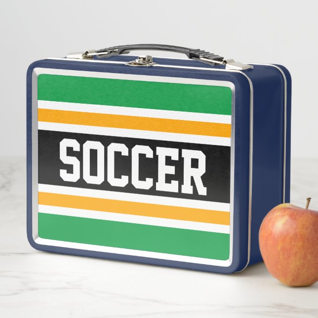 Lunch Box Bright Green Black White Yellow SOCCER Stripes (En situation)
