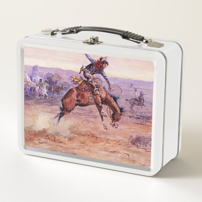 Lunch Box « Bucking Bronco » Cowboy Art de Charles Russell (Devant)