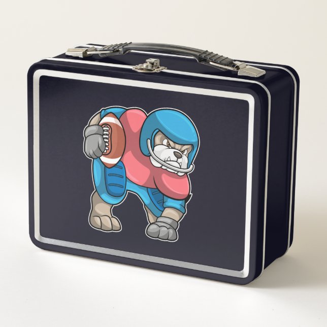 Lunch Box Bulldog au sport avec football et casque (Devant)