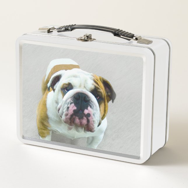 Lunch Box Bulldog Painting - Cute Original Dog Art (Devant)