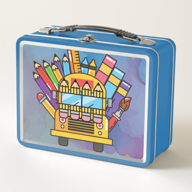 Lunch Box Bus scolaire créatif fait de fournitures scolaires (Devant)