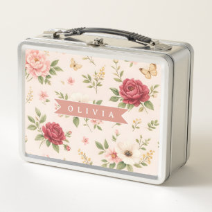 Lunch Box Cadeau Personnalisé Nom Romantique Floral Vintage