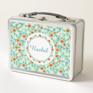 Lunch Box Cadre de pré nom personnalisé Prairie Fleurie Vert