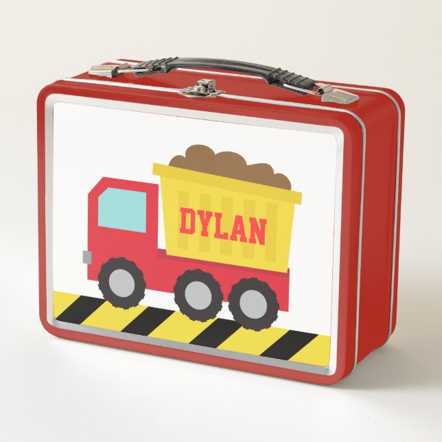 Lunch Box Camion à benne rouge et jaune pour garçons (Devant)