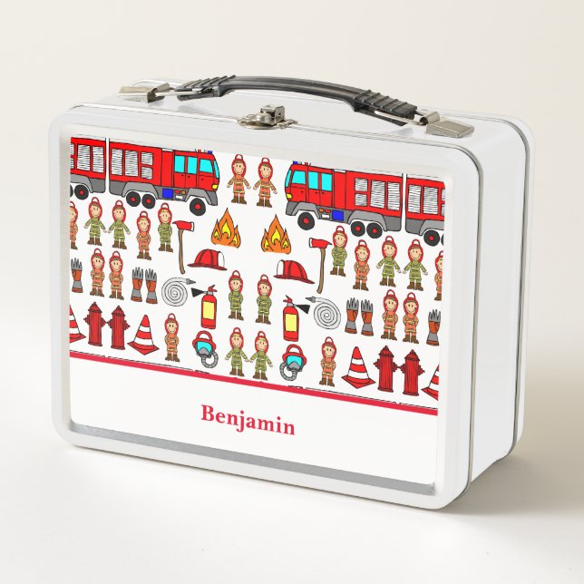 Lunch Box Camion de pompiers rouge tendance et mignon & pomp (Devant)