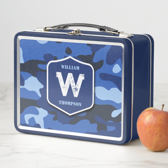 Lunch Box Camouflage Bleu Camo Motif de l'armée Monogramme G (En situation)