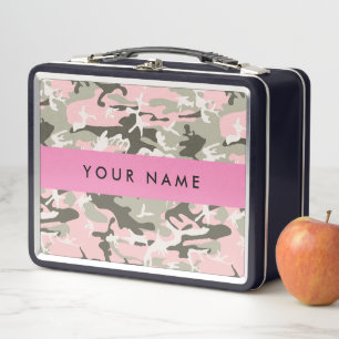 Lunch Box Camouflage rose et vert Votre nom Personnalisez