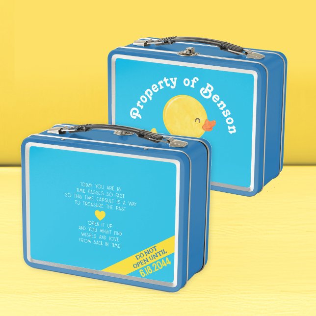 Lunch Box Canard en caoutchouc premier anniversaire heure Ca (Rubber Duck 1st Birthday Lunchbox Container for Birthday Time Capsule Mementos)