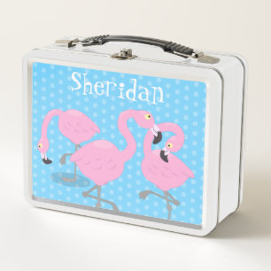Lunch Box Caricature bleu trio flamand rose mou