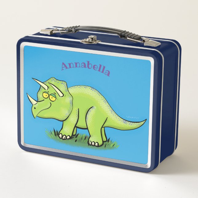 Lunch Box Caricature de dinosaure de triceratops vert mignon (Devant)