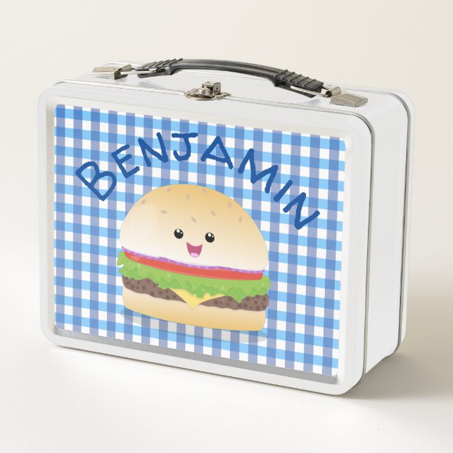 Lunch Box Caricature de hamburger kawaii joyeux (Devant)