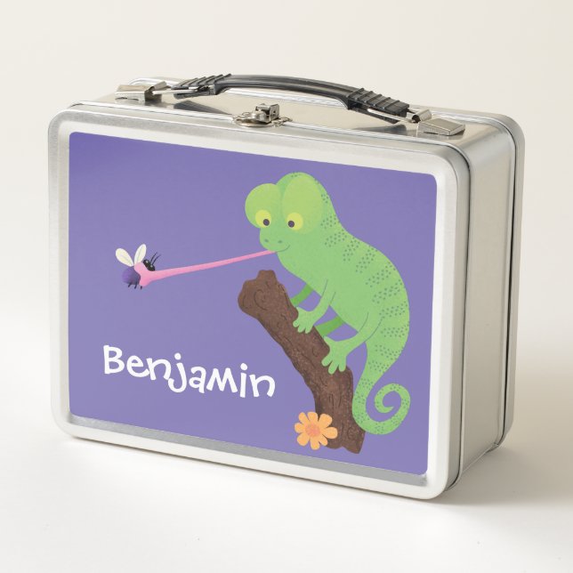 Lunch Box Caricature de lézard de caméléon vert joyeux (Devant)