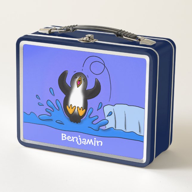 Lunch Box Caricature de manchot joyeux sautant (Devant)