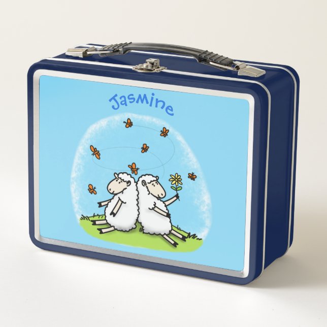 Lunch Box Caricature de moutons mignons amis et papillons (Devant)