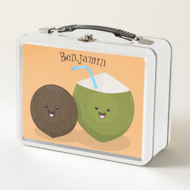 Lunch Box Caricature de noix de coco kawaii joyeux (Devant)