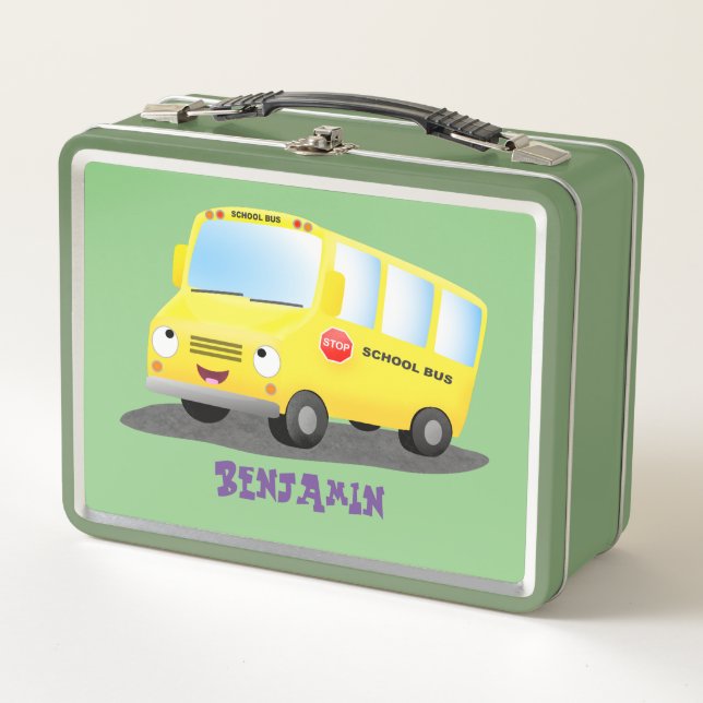 Lunch Box Caricature du bus scolaire jaune joyeux (Devant)