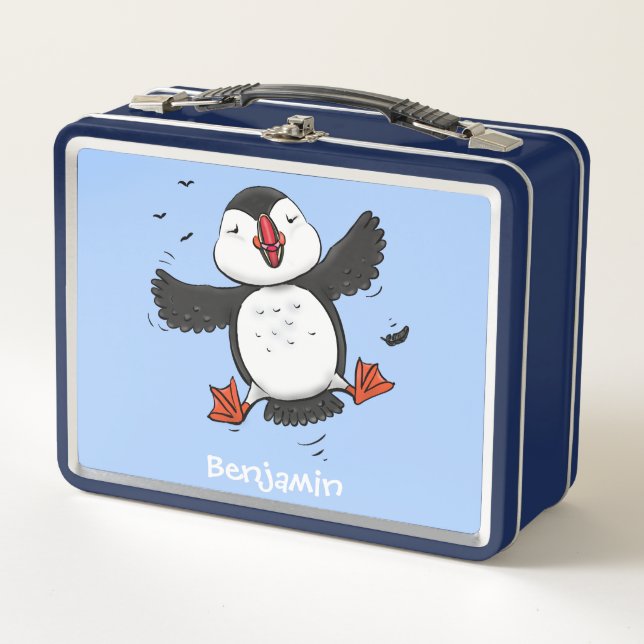 Lunch Box Caricature en bleu bouffin joyeux (Devant)