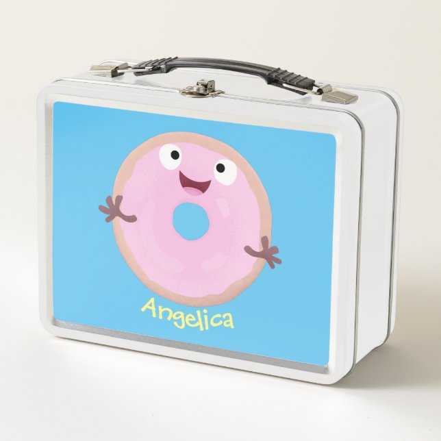 Lunch Box Caricature joli beignet rose vitré (Devant)