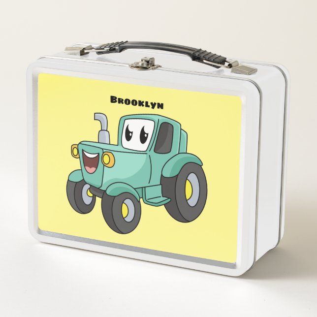 Lunch Box Caricature joli tracteur vert joyeux (Devant)