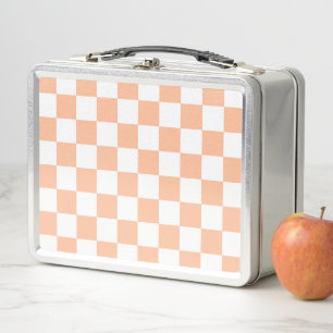 Lunch Box Carrés à carreaux pêche orange blanc géométrique
