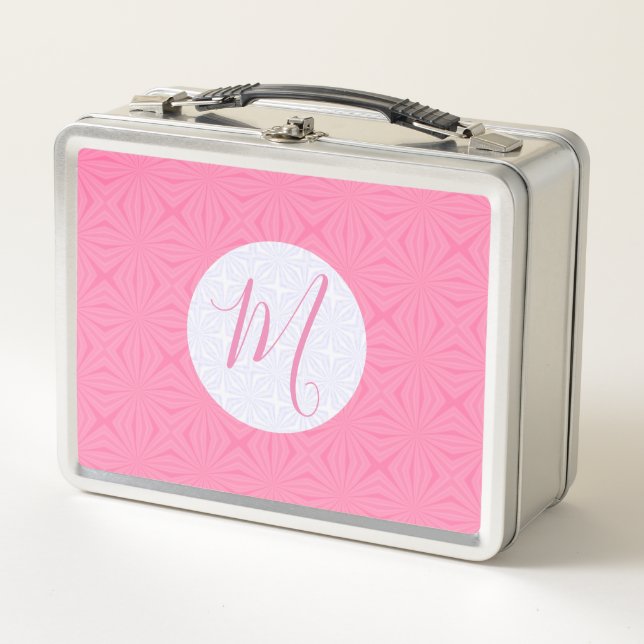 Lunch Box Carrés ondulés rose clair Initiale personnalisée  (Devant)