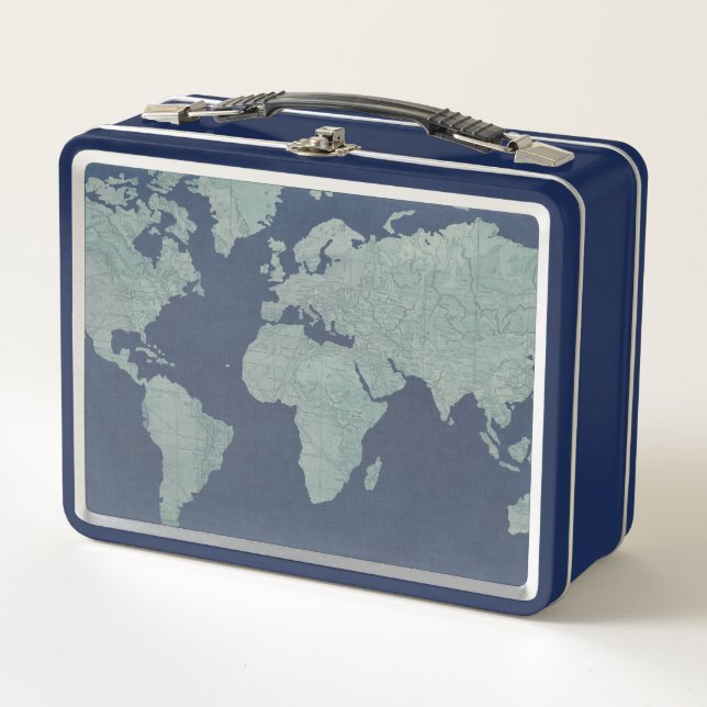 Lunch Box Carte du monde du lin bleu (Devant)