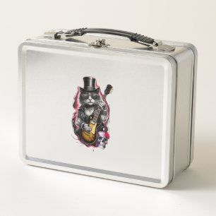 Lunch Box Cat Playing Guitar Rock & Roll 80s 90s Rock Band C