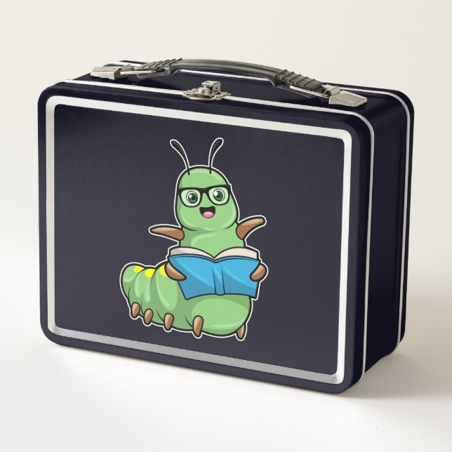 Lunch Box Caterpillar Nerd avec livre et lunettes (Devant)