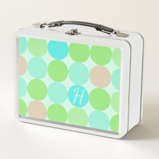 Lunch Box Cercles Bleu Turquoise, Vert Pomme et Corail Clair (Devant)