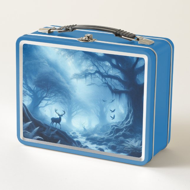 Lunch Box Cerf dans la forêt noire de la brume bleue (Devant)