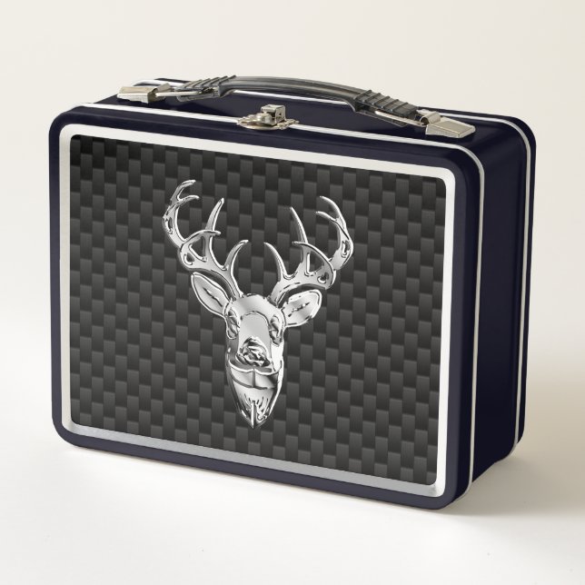 Lunch Box Cerf d'argent sur l'impression en fibre de carbone (Devant)