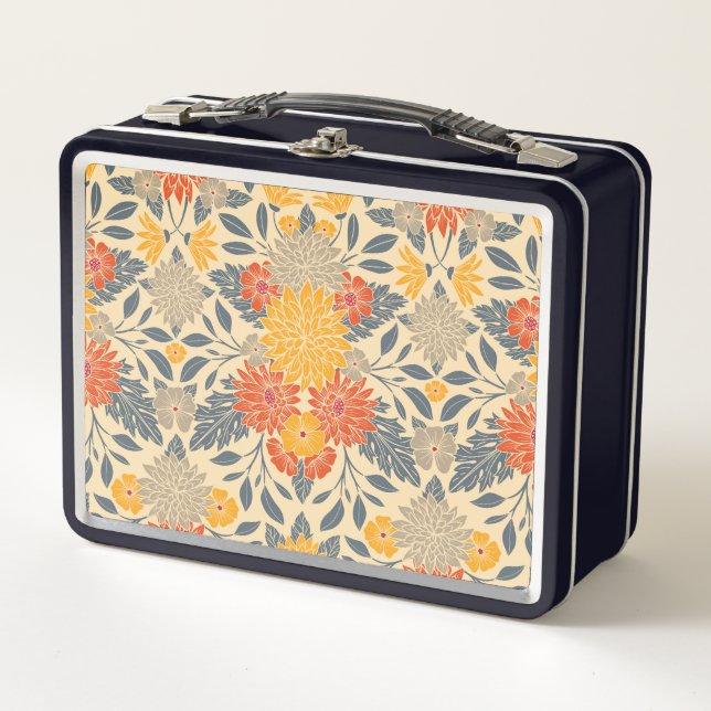 Lunch Box Chaleureux Jaune, Orange & Bleu Floral (Devant)