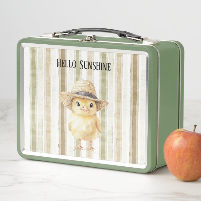 Lunch Box Chapeau de poulet à rayures jaune vert blanc (En situation)