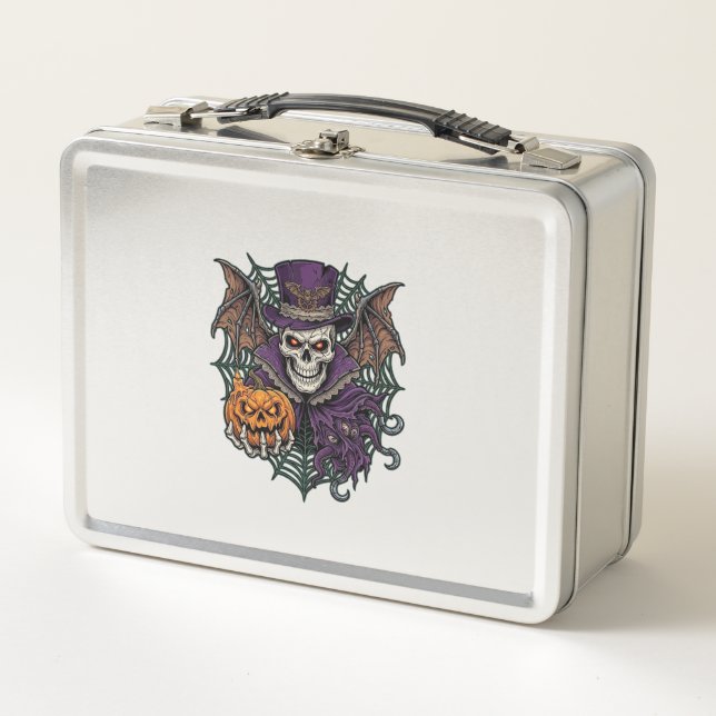 Lunch Box Chapeau Haut de Forme de Crâne de Halloween Chauve (Devant)