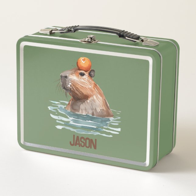 Lunch Box Charming mignonne Capybara avec Orange et nom des  (Devant)