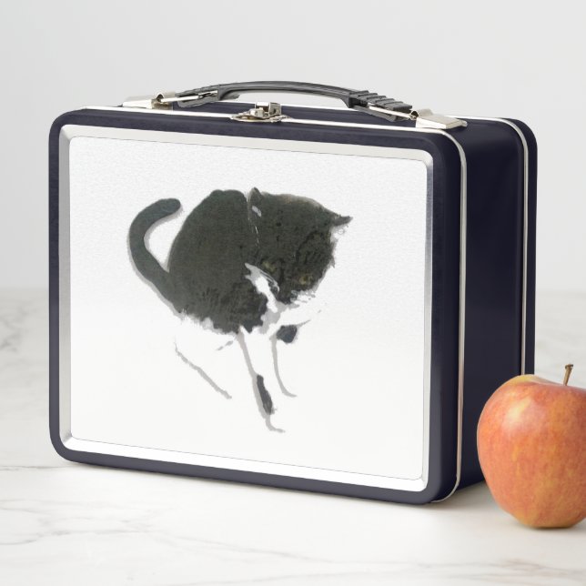 Lunch Box Chat Art Noir Blanc Kitty (En situation)