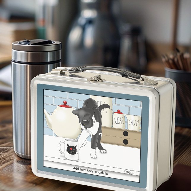 Lunch Box Chat blanc gris Funny Thé Mug cuisine (Créateur téléchargé)