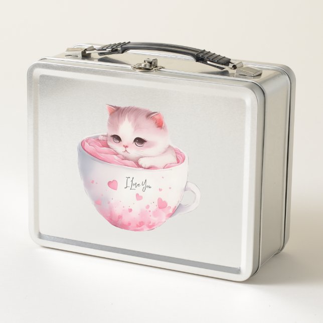 Lunch Box Chat Chibi Rose Kawaii Avec Une Mignonne Couronne (Devant)
