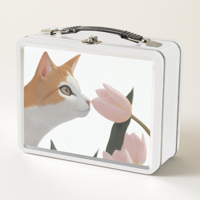 Lunch Box Chat Curieux Floral de Printemps (Devant)