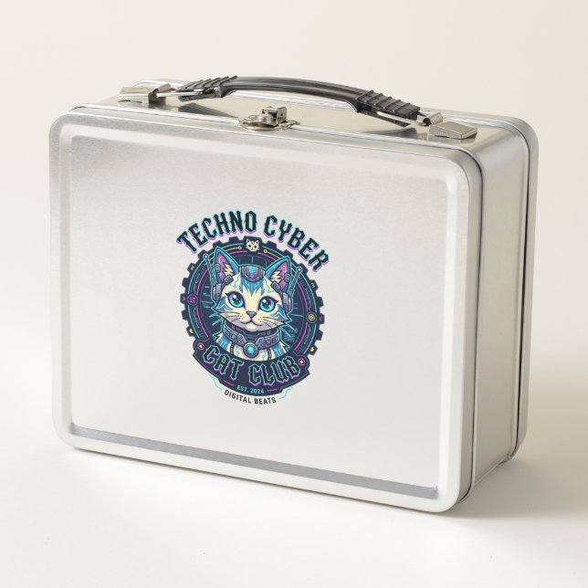 Lunch Box Chat Cyber Techno Drôle Conception Amateur de Chat (Devant)