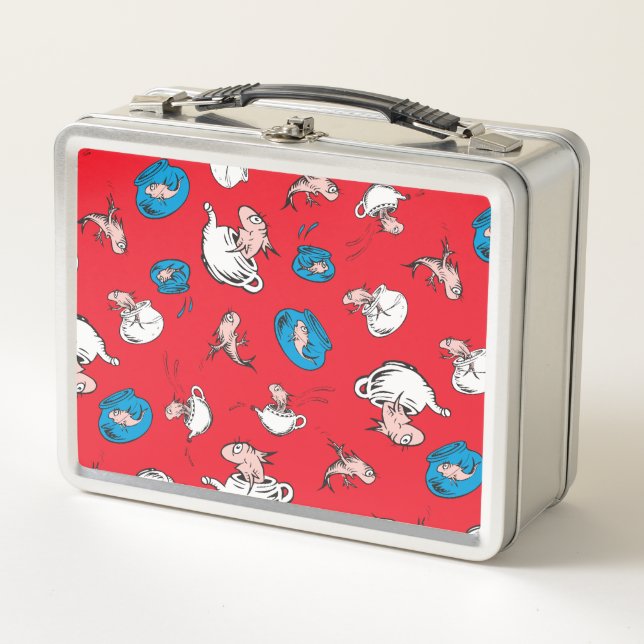 Lunch Box Chat Dans Le Casquette | Le Motif rouge poisson (Devant)