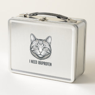 Lunch Box Chat drôle Ibuprofène Dessin de gravure vintage_1