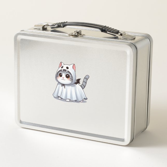 Lunch Box Chat en costume fantôme pour Halloween (Devant)