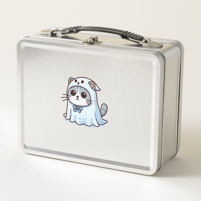 Lunch Box Chat en costume fantôme pour Halloween (Devant)