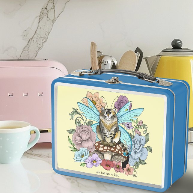 Lunch Box Chat féerique tabby pastel fantaisiste floral  (Créateur téléchargé)