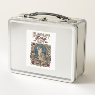 Lunch Box Chat floral élégant Art Nouveau vintage vecteur 