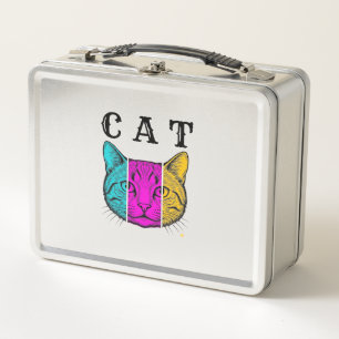 Lunch Box Chat gravé vintage bloc de couleur graphique Desig